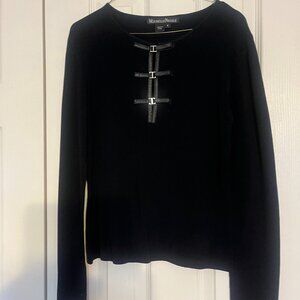 Black Long Sleeve Knit Top with Leather Trim (Small) Michelle Nicole